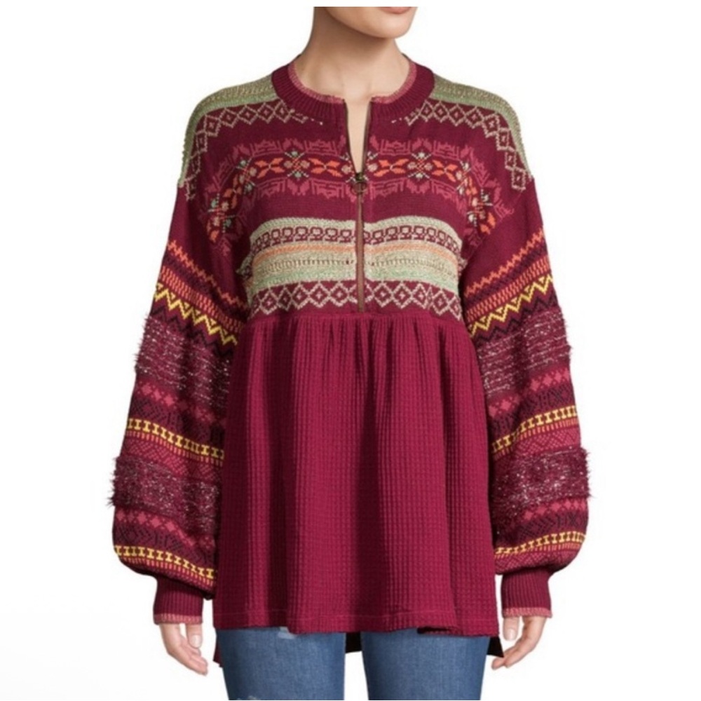 Free People Cabin Fever Sweater Thermal Top Size M B06
